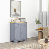 HOMCOM Kitchen Sideboard with Solid Wood Top, Adjustable Shelf & Drawers – Floor Storage Cabinet, Grey