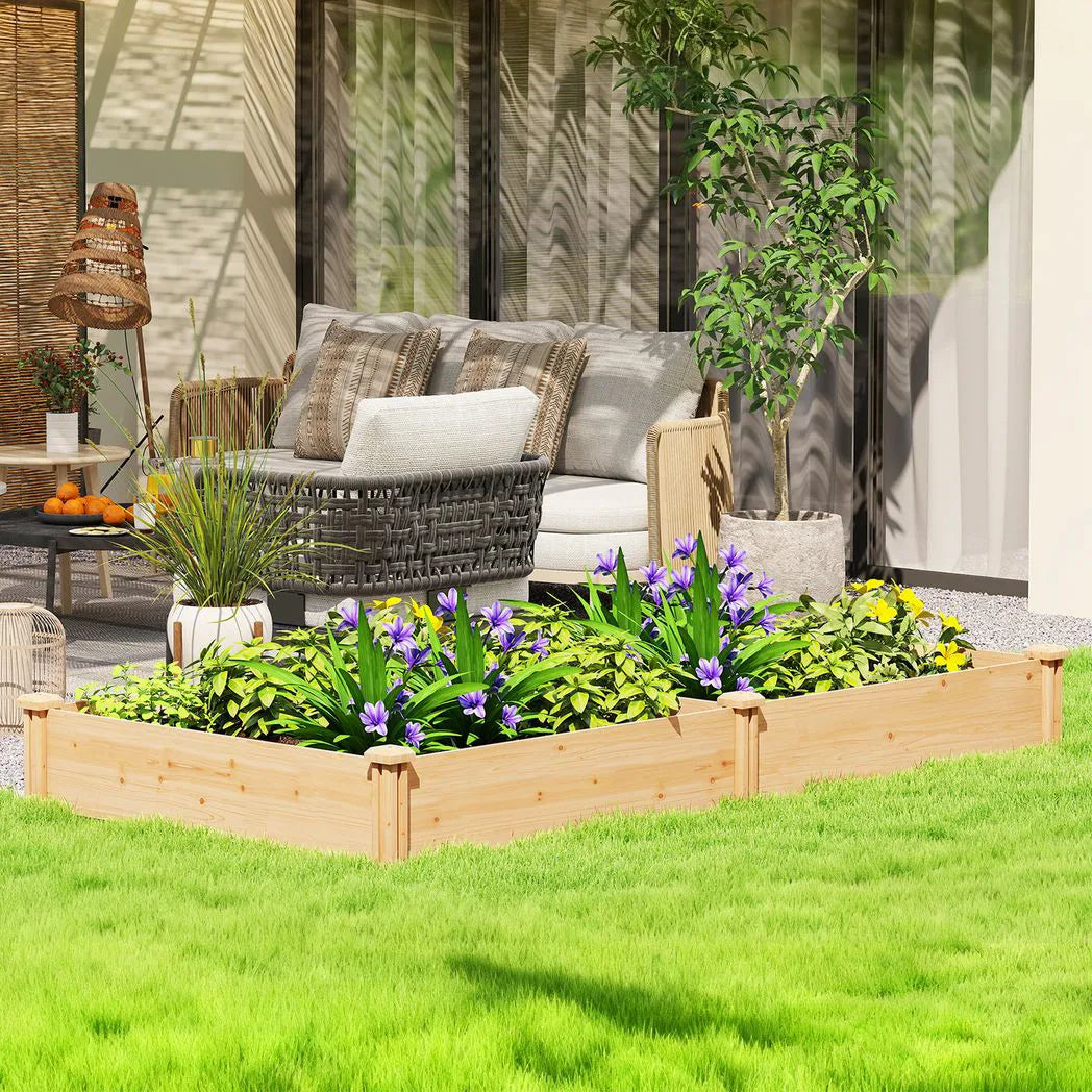 Outsunny Wooden Raised Garden Bed with Divider and Open Bottom – Planter Box for Flowers, Herbs and Vegetables