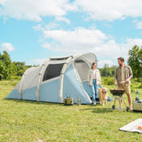 Outsunny Inflatable Camping Tent with Air Pump & 2 Rooms – Easy Setup 2–3 Person Blow Up Tent, Light Blue