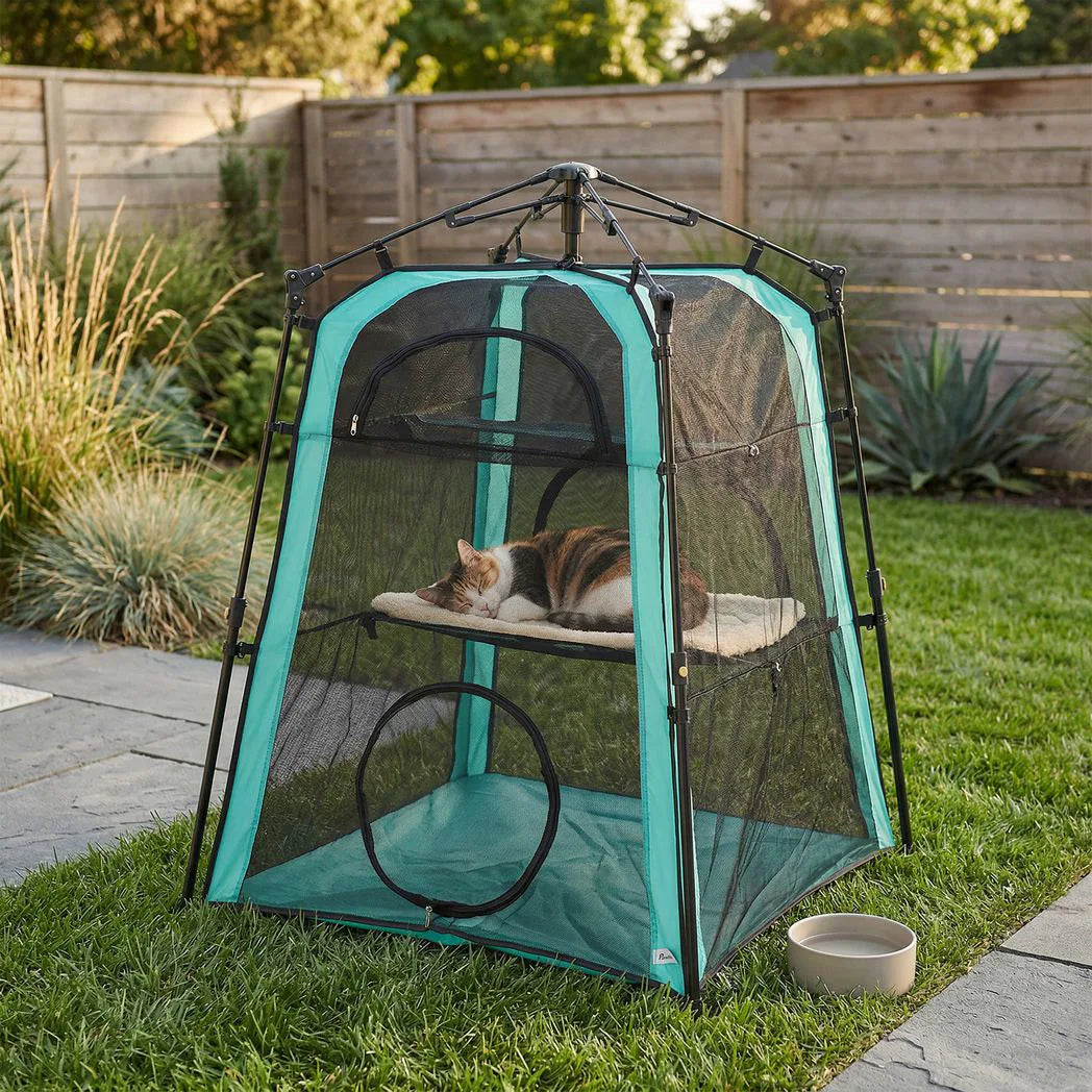 PawHut 3-Tier Portable Cat Tent with Multiple Doors, Carry Bag and Breathable Mesh – Indoor and Outdoor Cat House