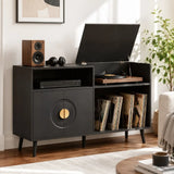 HOMCOM Record Player Stand with 300-Album Vinyl Storage & Flip-Top Compartment – Mid-Century Style, Black
