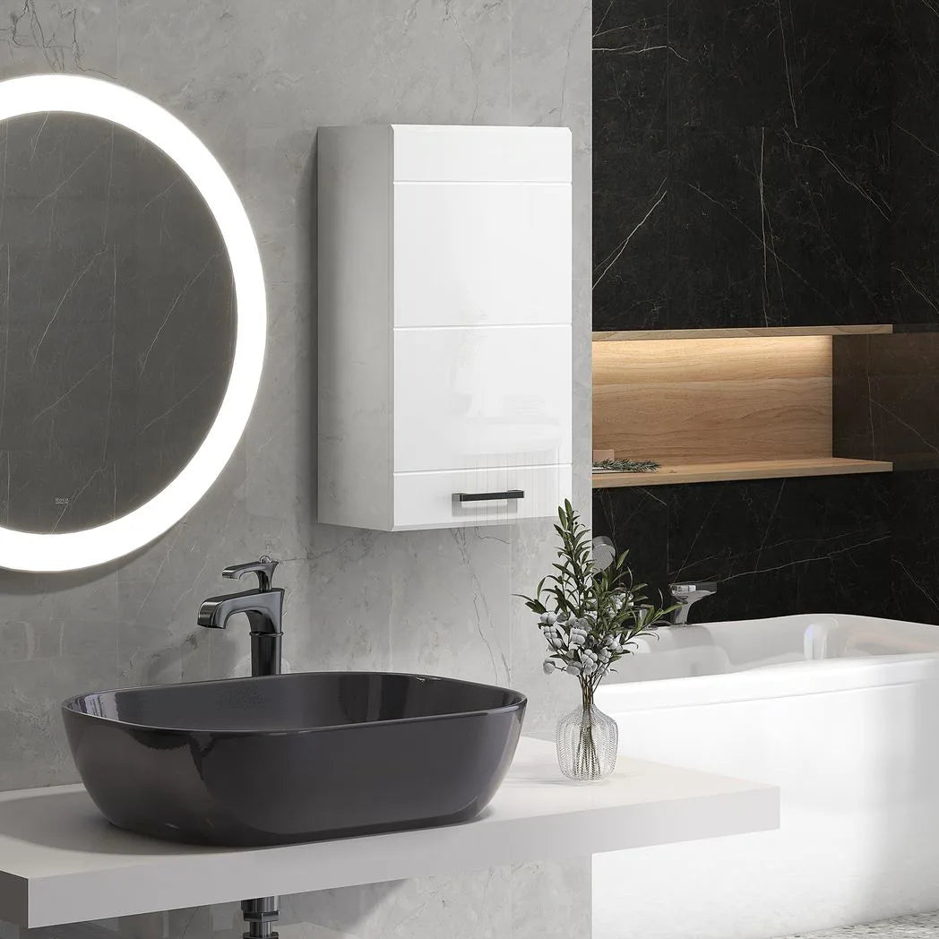 kleankin High Gloss Bathroom Wall Cabinet with Soft-Close Door and Adjustable Shelf – Storage, White