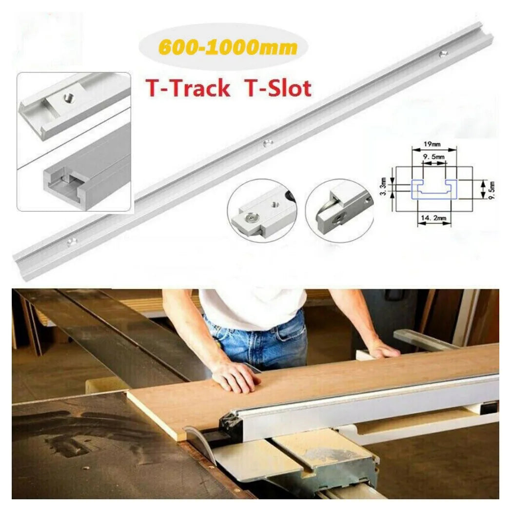Aluminium T-Slot T-Track Mitre Rail 800mm for Woodworking Jigs and Fixtures – Silver, Suits T-Screws