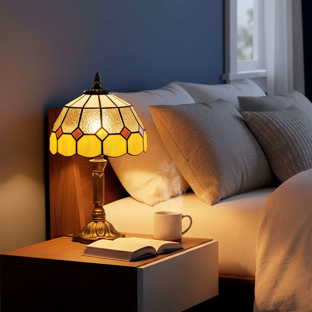 HOMCOM Handmade Art Deco Glass Table Lamp – White/Orange