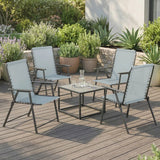 Outsunny Set of 4 Folding Garden Chairs with Breathable Texteline Seats and Armrests – Outdoor Dining, Light Grey