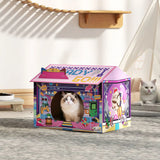 PawHut 2-in-1 Gaming-Style Cardboard Cat House with Scratching Board and Catnip – Indoor Cat Scratcher, Pink