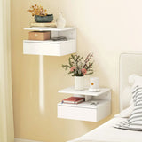 HOMCOM Set of Two Floating Bedside Tables with Handle-Free Drawer & Open Shelf – Wall-Mounted Nightstands, White