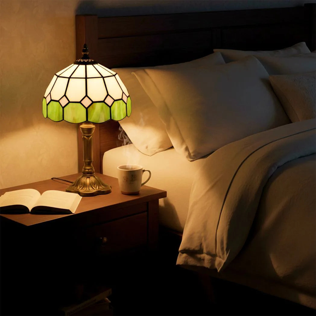 HOMCOM Handmade Art Deco Glass Table Lamp – White/Green