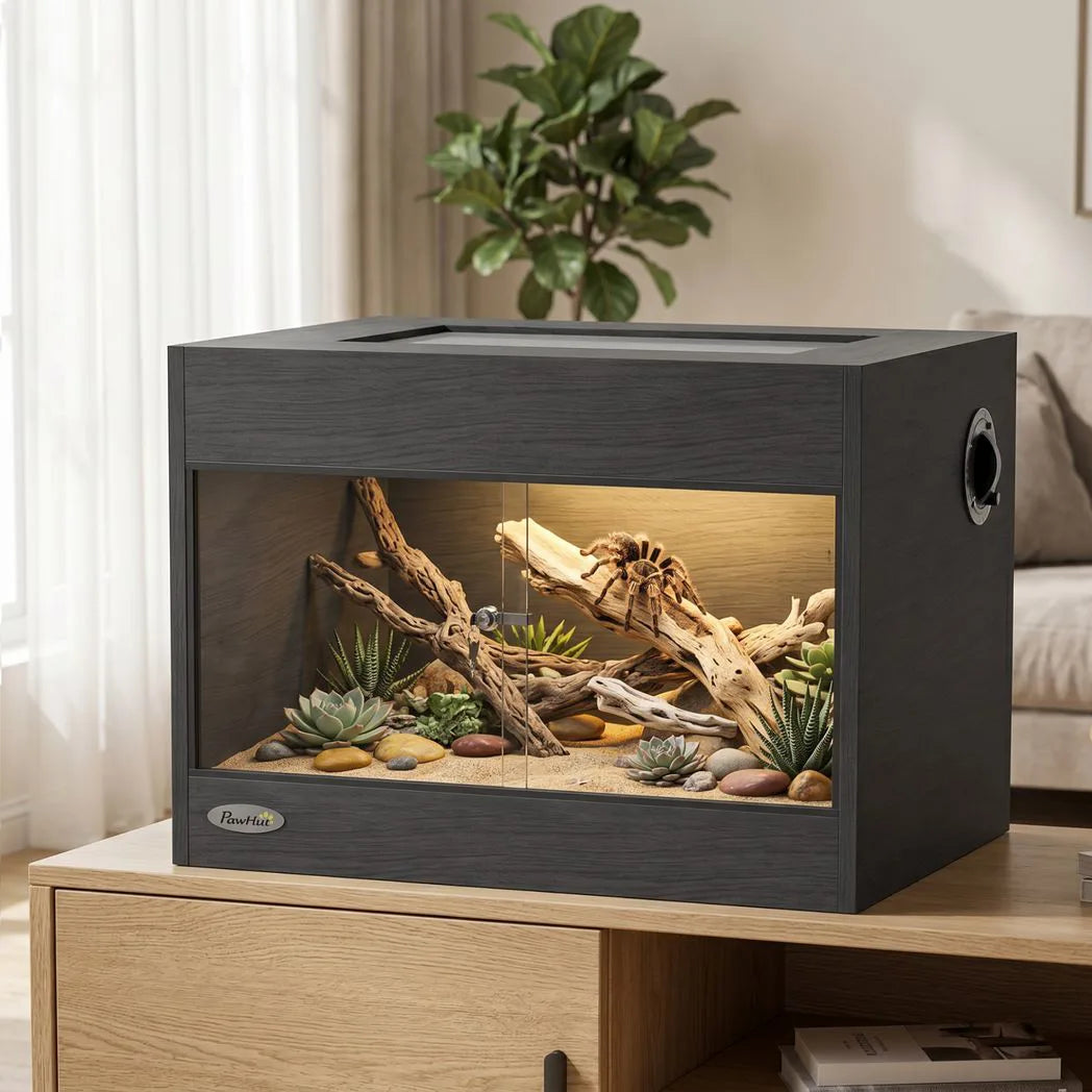 PawHut Reptile Terrarium with Glass Doors, Lock and Top Ventilation – Vivarium for Snakes and Geckos, Black