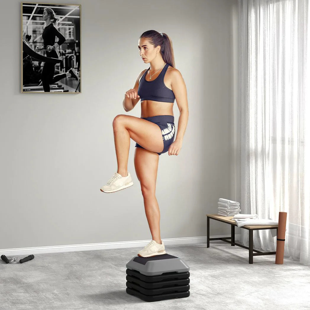 SPORTNOW Aerobic Stepper with 5 Adjustable Heights (10–30cm) & Non-Slip Surface – Home Fitness Exercise Step, Grey