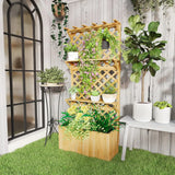 Outsunny 52L Wooden Planter, with Trellis and Shelves – Natural Finish