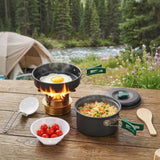 Outsunny 8-Piece Ultralight Camping Cookware Set with Anti-Scald Handles – Stackable Aluminium Kit for Two, Grey