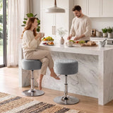 HOMCOM Adjustable Swivel Bar Stool with Velvet-Feel Padded Seat – Single Kitchen Breakfast Barstool, Grey
