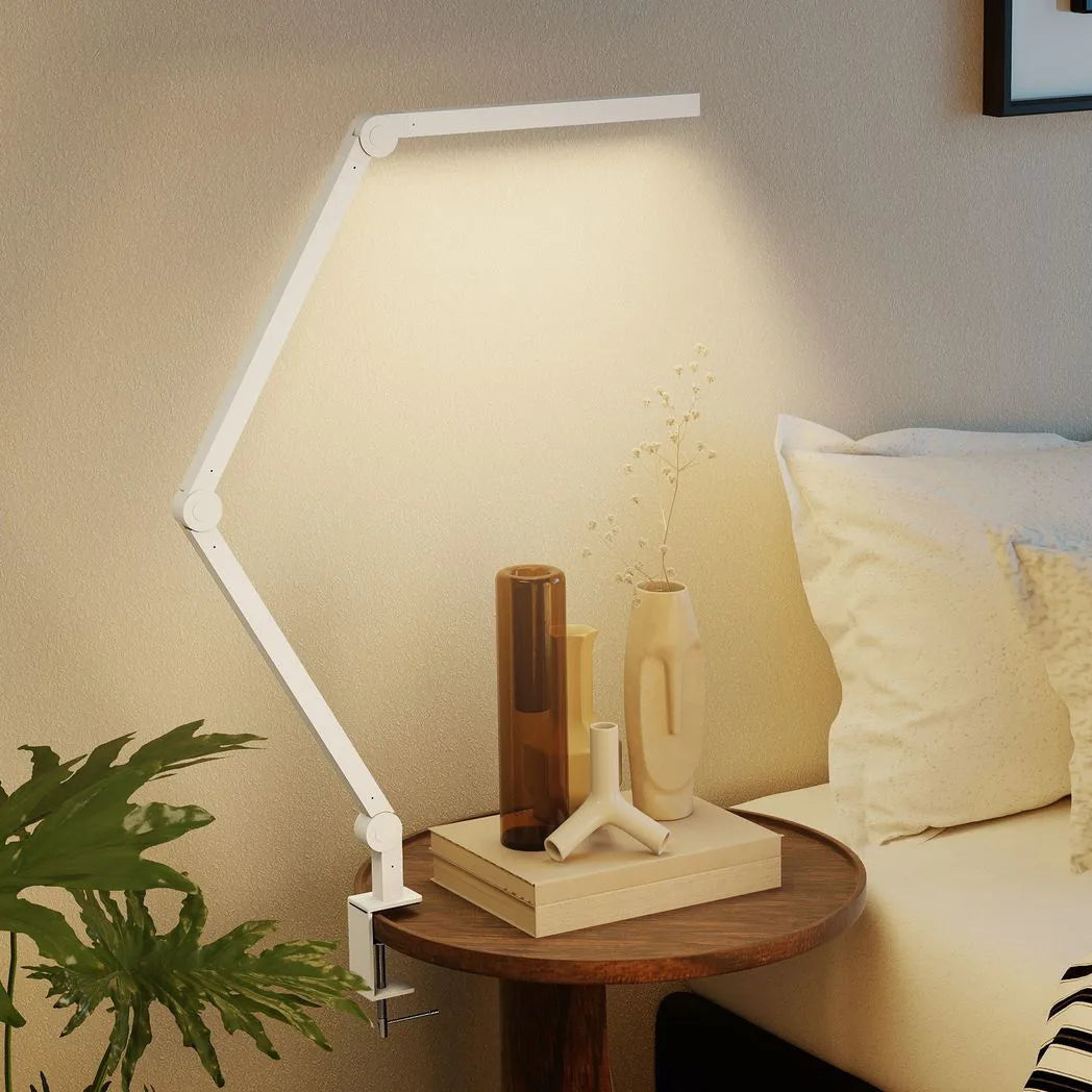 HOMCOM LED Desk Lamp with Clamp & Swing Arm, 2 Colour Modes, 5 Brightness Levels – Study Task Light, White