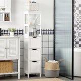 HOMCOM Narrow Floor Bathroom Cabinet with 3 Drawers and 2 Open Shelves – Slim Freestanding Storage, White