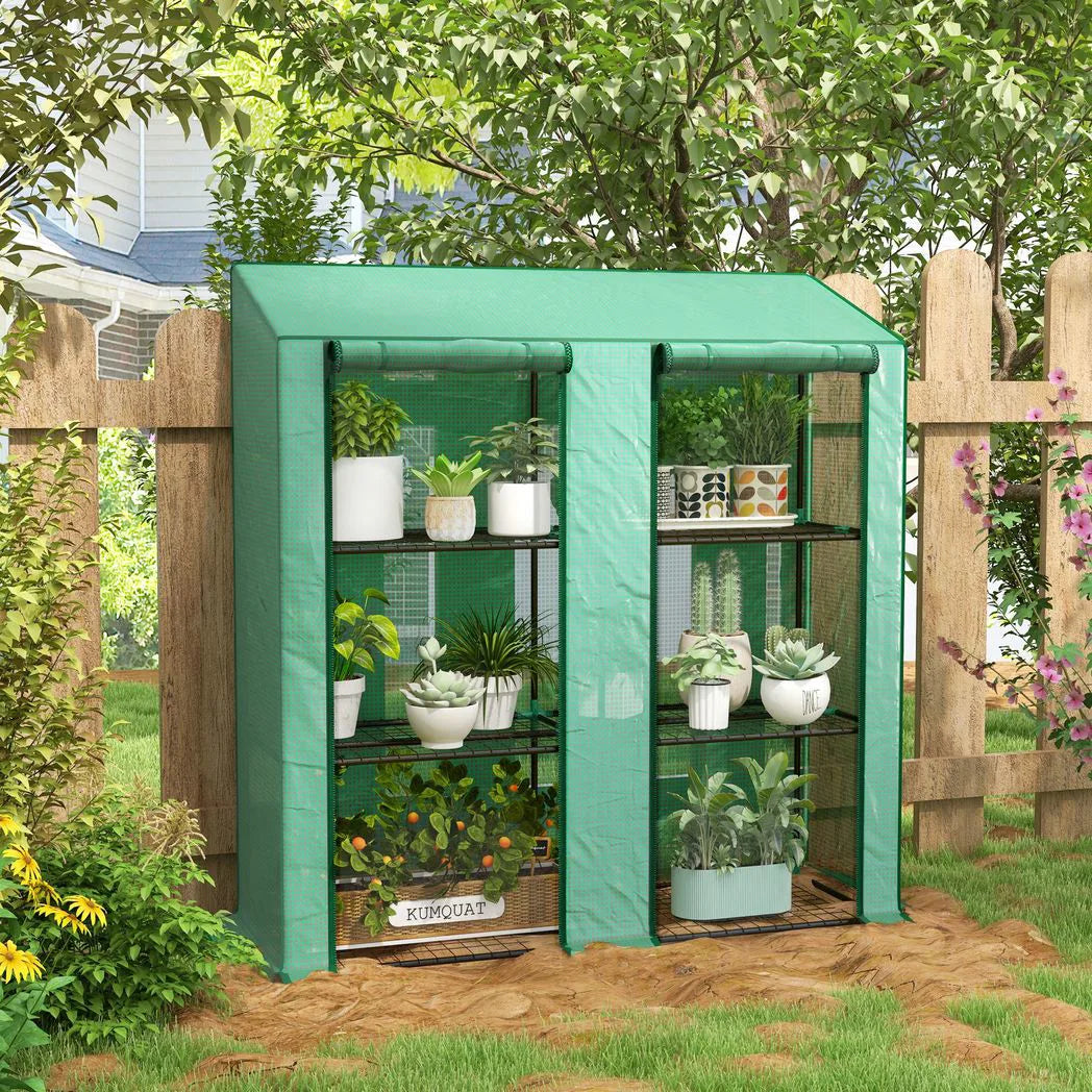 Outsunny Six-Shelf Portable Greenhouse with Two Roll-Up Doors & PE Cover – Steel Frame Plant Greenhouse