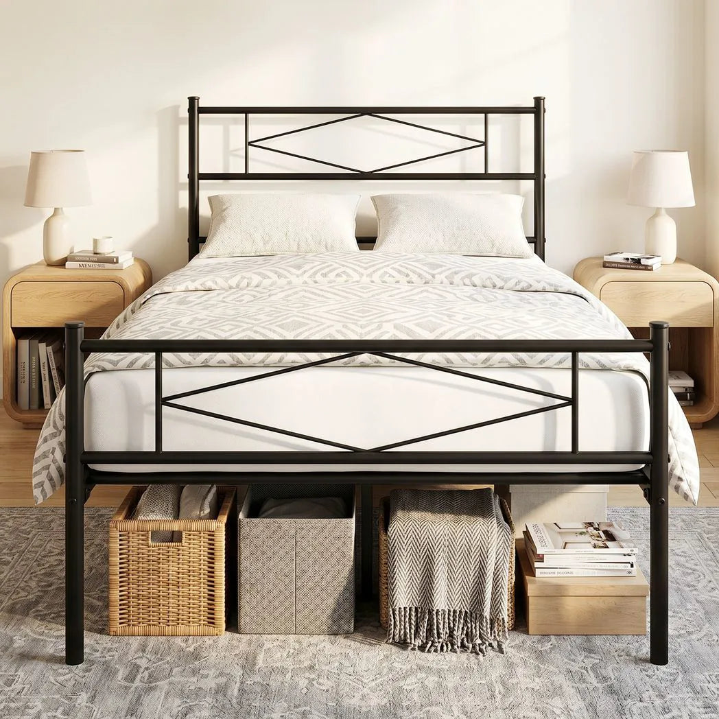 HOMCOM 3ft Single Metal Bed Frame with Headboard, Footboard and 32cm Underbed Storage – Platform Bed, Black