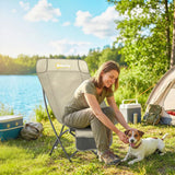 Outsunny Heavy Duty Folding Camping Chair with Side Pocket and Carry Bag, 120kg – Moon Chair, Khaki