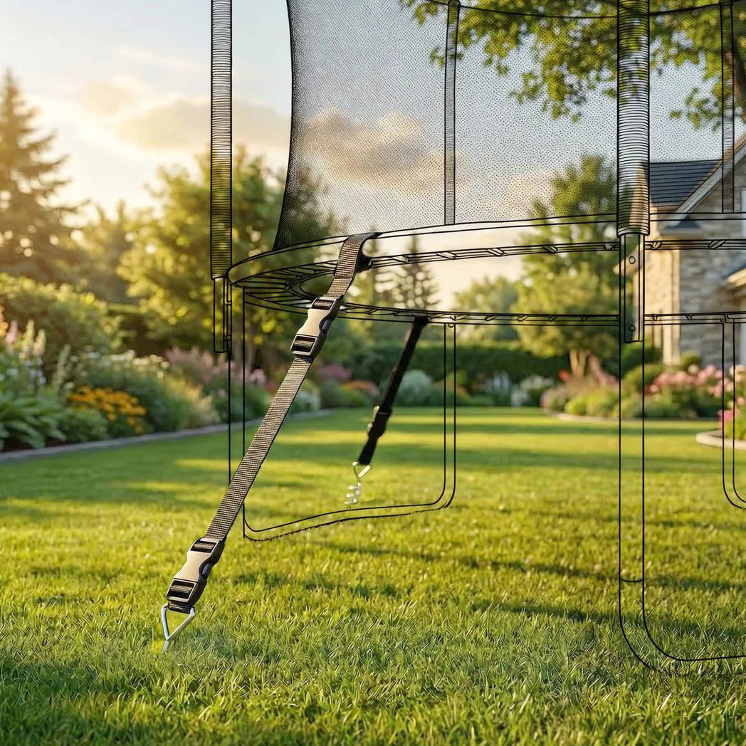 SPORTNOW Trampoline Anchor Kit with 4 Galvanised Steel Spiral Stakes & Adjustable Straps – 32cm Ground Anchors