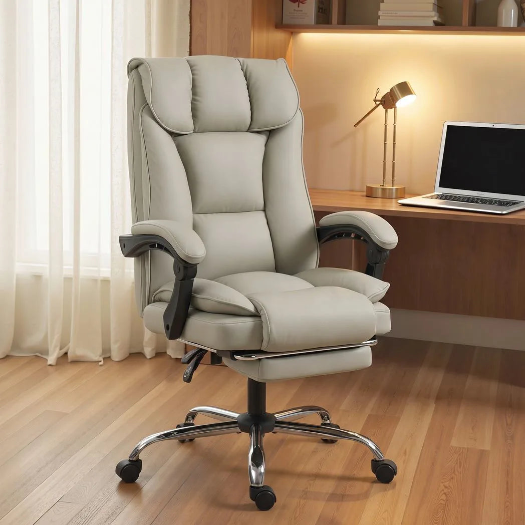 HOMCOM Pet-Friendly Faux Leather Executive Office Chair with Footrest and Double-Layer Padding, Khaki