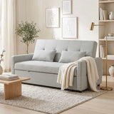 HOMCOM Three-Way Two-Seater Sofa Bed with Click-Clack Reclining Back – Linen-Look Loveseat, Light Grey