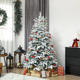 HOMCOM 6ft Artificial Flocked Christmas Tree with 1182 Branches – Hinged Xmas Tree, Foldable Metal Stand