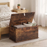 HOMCOM 102L Storage Chest & Blanket Box with Safety Hinged Lid, 80 x 40 x 45 cm – Rustic Brown