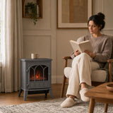HOMCOM Freestanding Electric Fireplace with LED Flame, 1000W/2000W Log Burner and Overheat Safety, Grey