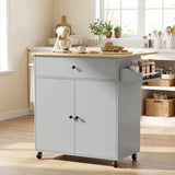 HOMCOM Rolling Kitchen Island with Drop Leaf, Drawer, Spice Rack and Towel Rack – Kitchen Storage Trolley, Grey
