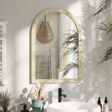 HOMCOM Arched Wall Mirror with Grooved Edge & Hooks, Wall-Mounted Mirror
