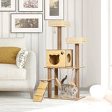PawHut 130cm Plush Cat Tree with Five Scratching Posts, Two Perches, Cat House & Hammock