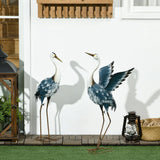 Outsunny Metal Heron Garden Statues with Stakes – Blue & White
