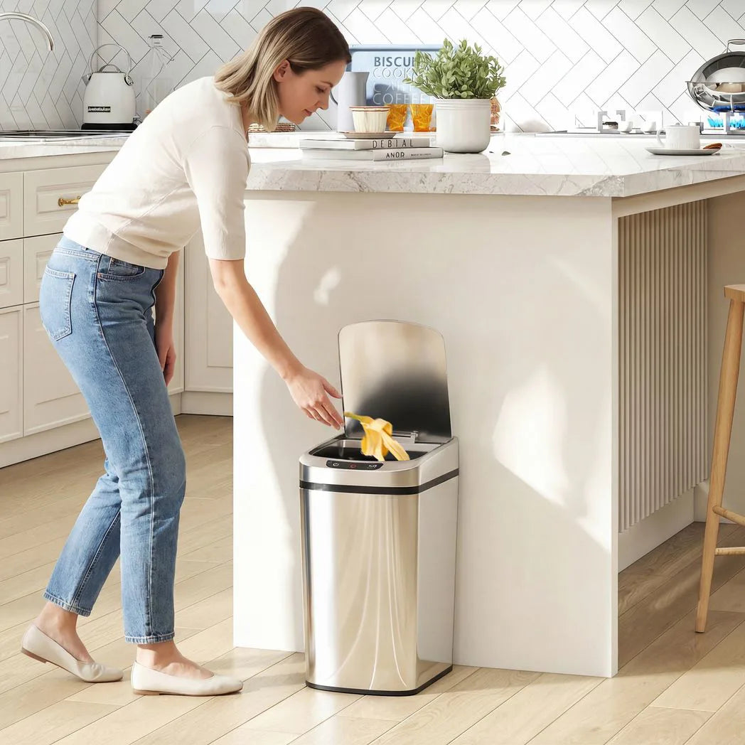 HOMCOM 12L Automatic Sensor Bin with Fingerprint-Resistant Stainless Steel – Touchless Kitchen Bin, Silver