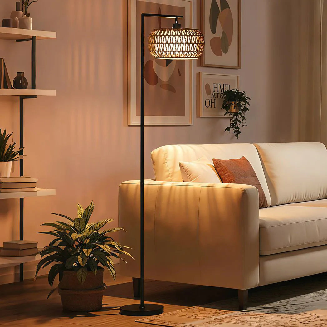 HOMCOM Boho Dimmable LED Floor Lamp with Remote Control – Adjustable Colour Temperature, Double Shade, Black