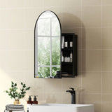 HOMCOM Arched Bathroom Mirror Cabinet with Storage Shelves – Wall Mounted, 180° Door, Black