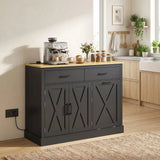 HOMCOM Tilt Out Trash Cabinet Kitchen Island with Charging Station, 57L Hidden Bin Storage, 2 Drawers & 2-Door Cupboard, Black
