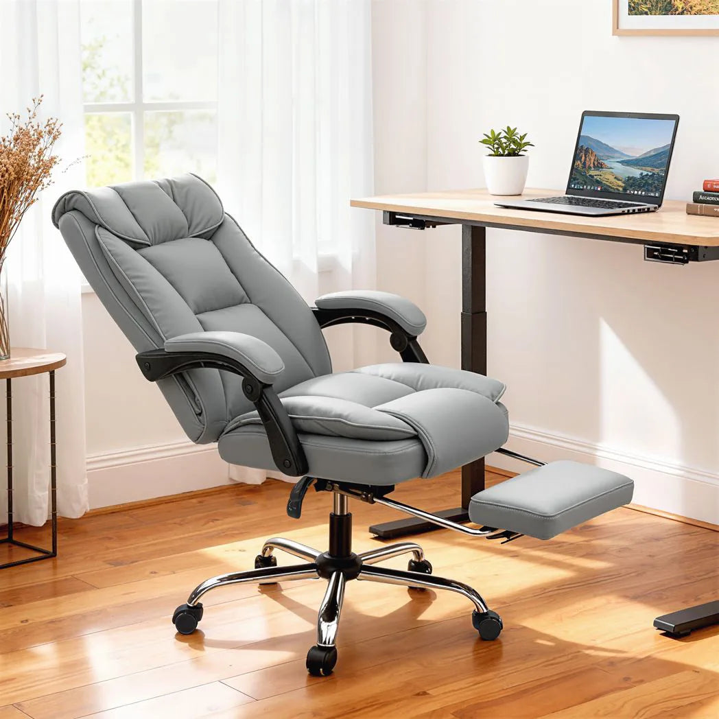 HOMCOM 155° Reclining Faux Leather Swivel Office Chair with Footrest – Height Adjustable, Black
