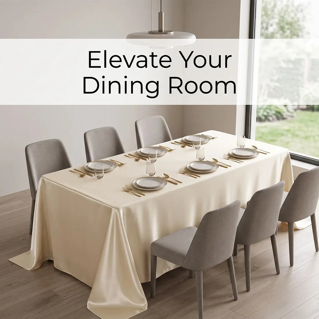 Rectangular Polyester Tablecloth with Bound Edge, 160 x 145 cm – Seamless Wedding and Party Cover, Beige