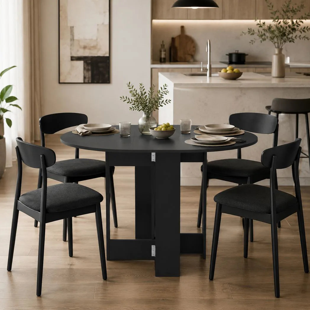 HOMCOM Folding Drop-Leaf Dining Table with 2 Foldable Leaves – Space-Saving Kitchen Table, Black