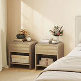 HOMCOM Set of 2 Bedside Tables with Silent Drawer and Open Shelf – Nordic Style Nightstands, Natural