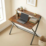 HOMCOM Compact Folding Desk with Storage Shelf – Space-Saving Home Office Study Table, Rustic Brown