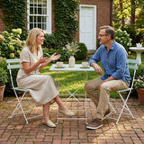 Outsunny 3-Piece Folding Bistro Set, 2 Chairs & Table – Metal and Acacia Wood Patio Furniture, White/Green