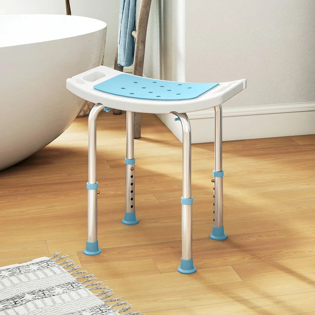 HOMCOM Adjustable Shower Chair with Aluminium Frame, Non-Slip Feet & Padded EVA Seat – Bathtub Stool, Turquoise