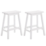 Set of 2 Pine Wood Saddle Seat Bar Stools with Footrests – Counter Height Kitchen and Home Bar Seating, White