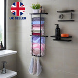 Wall Mounted Towel Rack, 3-Tier Self-Adhesive Matte Black Carbon Steel Bathroom Storage Shelf – 74cm Tall