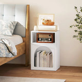 HOMCOM Narrow Bedside Table with 2 Open Compartments and Arched Design – Small Bedroom Nightstand, White