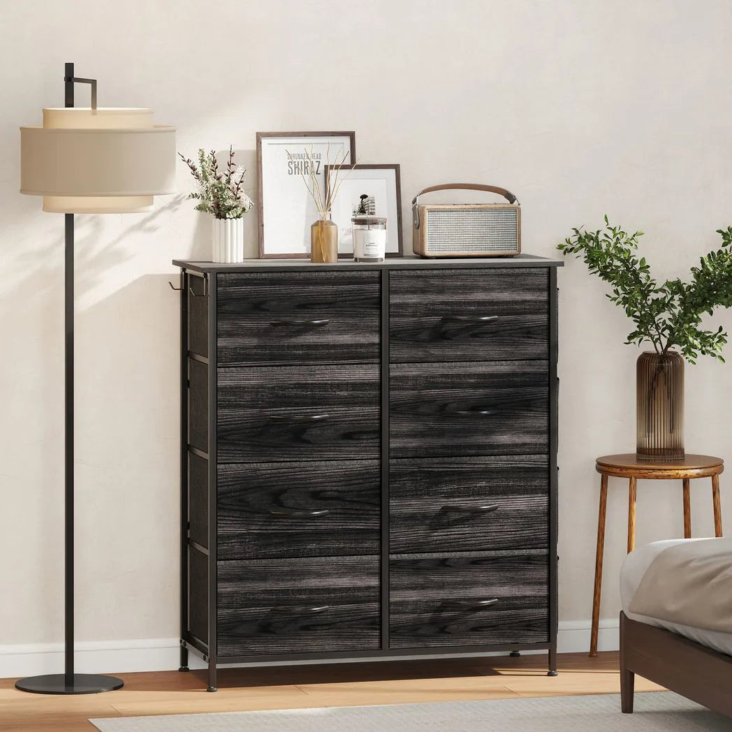 HOMCOM Eight Fabric Drawer Chest with Steel Frame, Pockets and Anti-Tipping Kit – Bedroom Storage, Black
