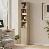 HOMCOM 6-Tier Bookcase with Adjustable Shelf, Cabinet and Anti-Tip Hardware – Slim Storage, Oak Effect