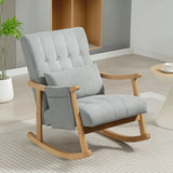HOMCOM Wood Frame Rocking Accent Chair with 35° Rocking Base, Thick Padding and Side Pocket – Light Grey