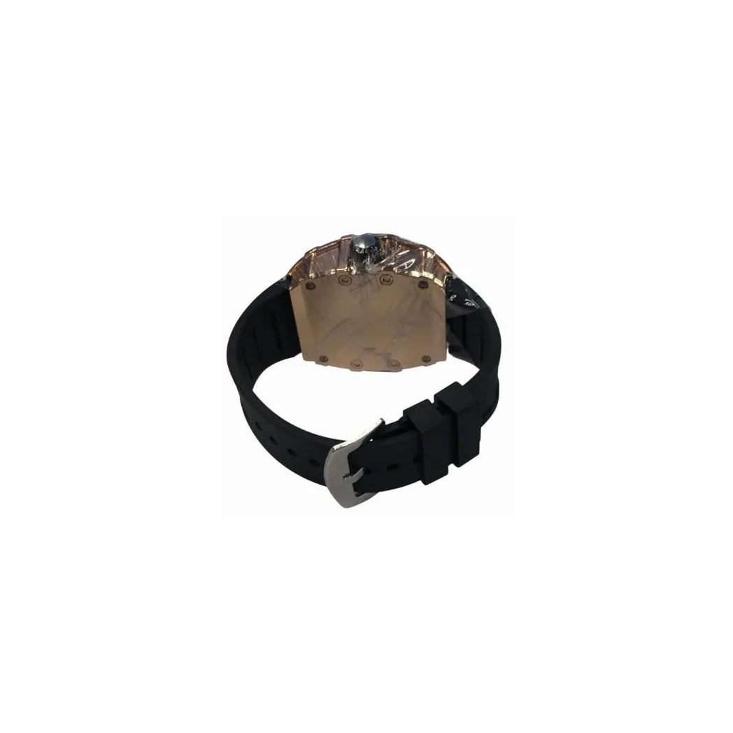 Longbo Gents Rose Screw Fashion Quartz Watch with Skeleton Clear Dial – Black Rubber Strap